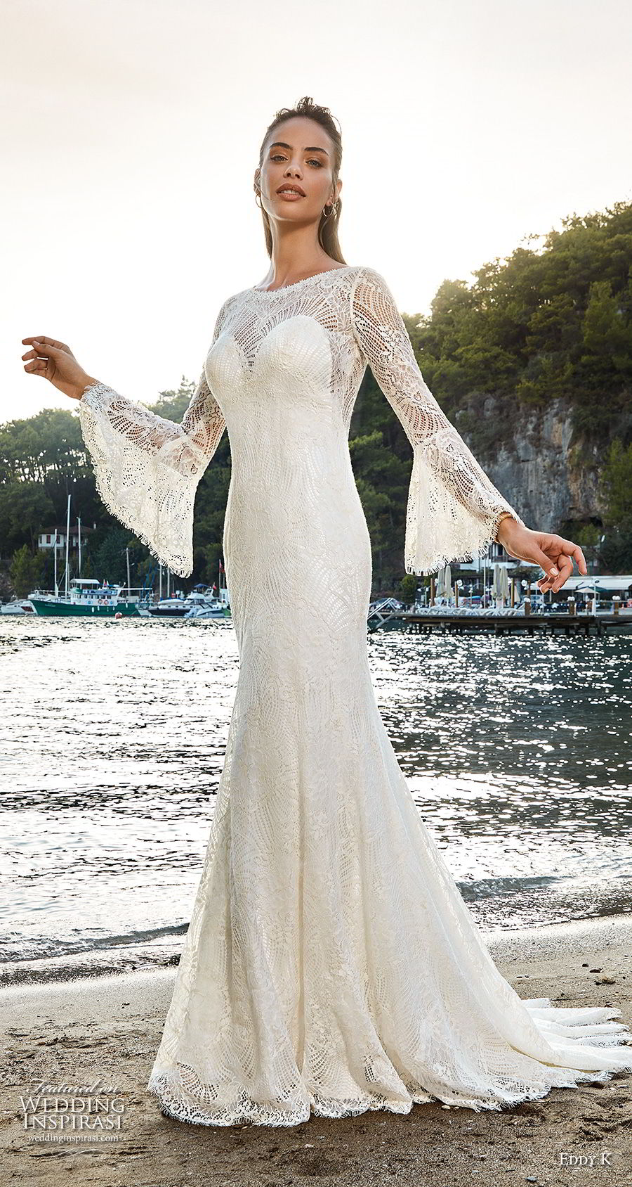 eddy k 2018 bridal long bell sleeves bateau neck full embellishment elegant lace fit and flare wedding dress lace back sweep train (1) mv eddy k 2018 bridal long bell sleeves bateau neck full embellishment elegant lace fit and flare wedding dress lace back sweep train (1) mv