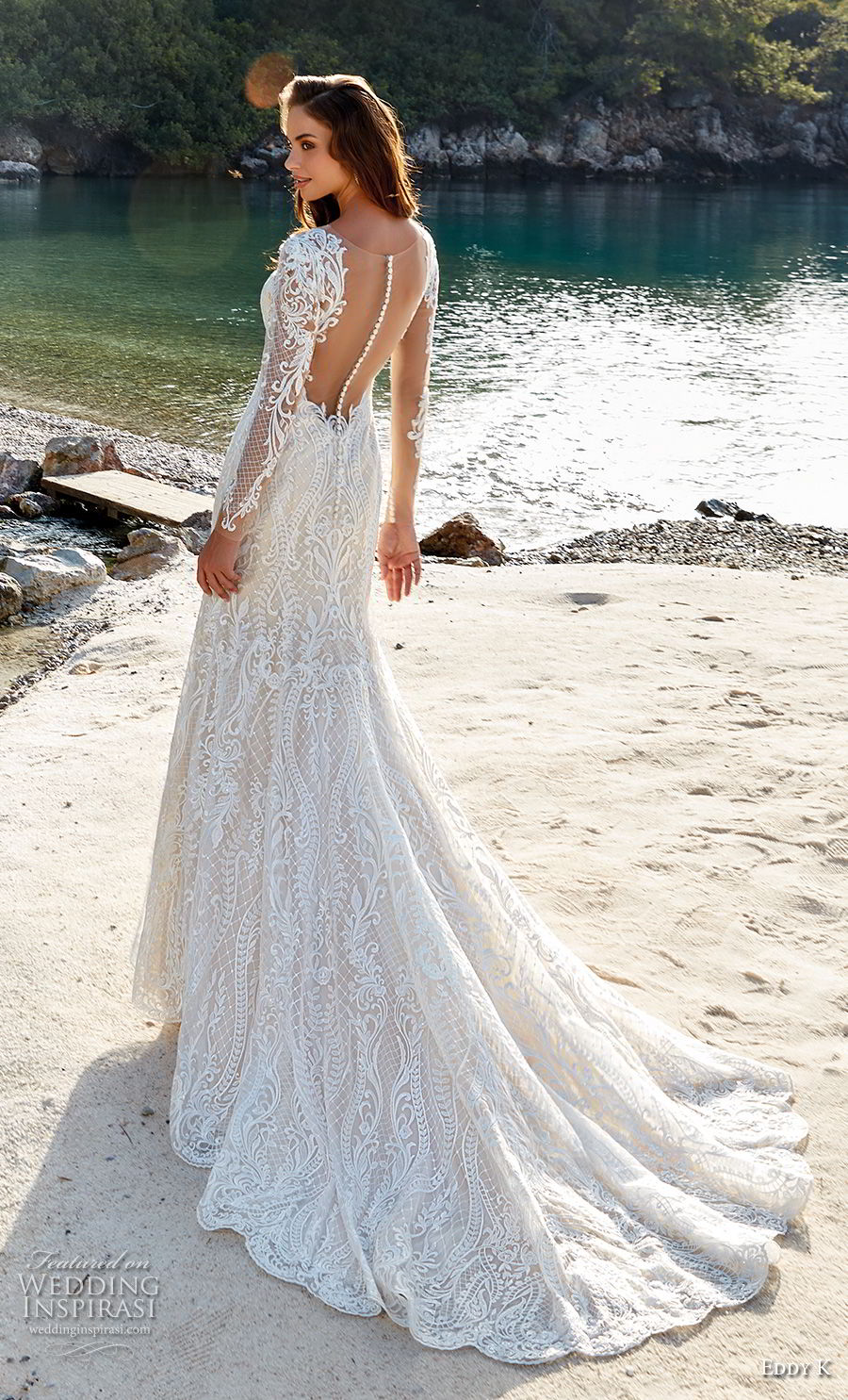 eddy k 2018 bridal long sleeves deep sweetheat neckline full embellishment elegant fit and flare wedding dress sheer button back chapel train (15) bv eddy k 2018 bridal long sleeves deep sweetheat neckline full embellishment elegant fit and flare wedding dress sheer button back chapel train (15) bv