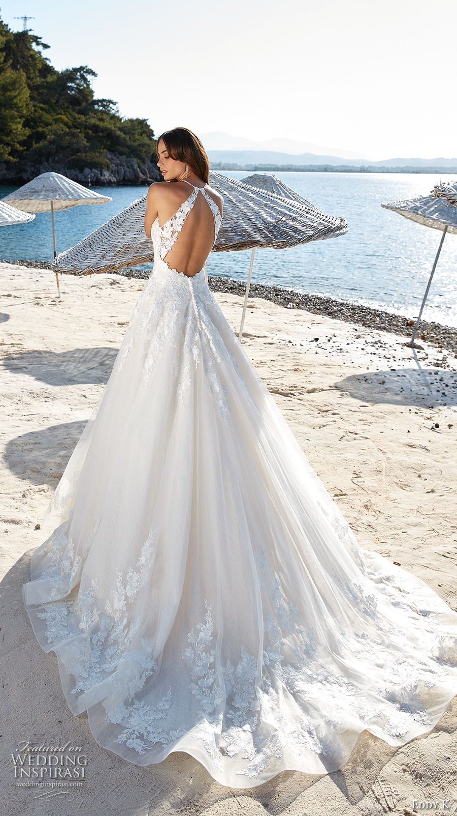 eddy k 2018 bridal sleeveless halter neck heavily embellished bodice romantic a line wedding dress keyhole back chapel train (33) bv eddy k 2018 bridal sleeveless halter neck heavily embellished bodice romantic a line wedding dress keyhole back chapel train (33) bv