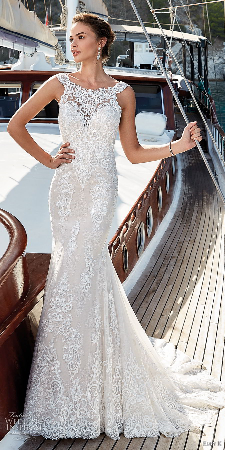 illusion fit and flare wedding dress