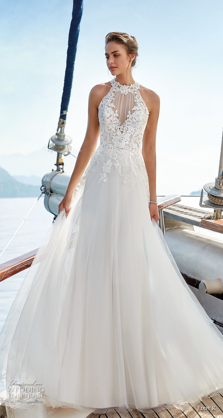 eddy k 2018 bridal sleeveless illusion halter jewel sweetheart neckline heavily embellished bodice romantic soft a line wedding dress razor lace back chapel train (9) zv eddy k 2018 bridal sleeveless illusion halter jewel sweetheart neckline heavily embellished bodice romantic soft a line wedding dress razor lace back chapel train (9) zv