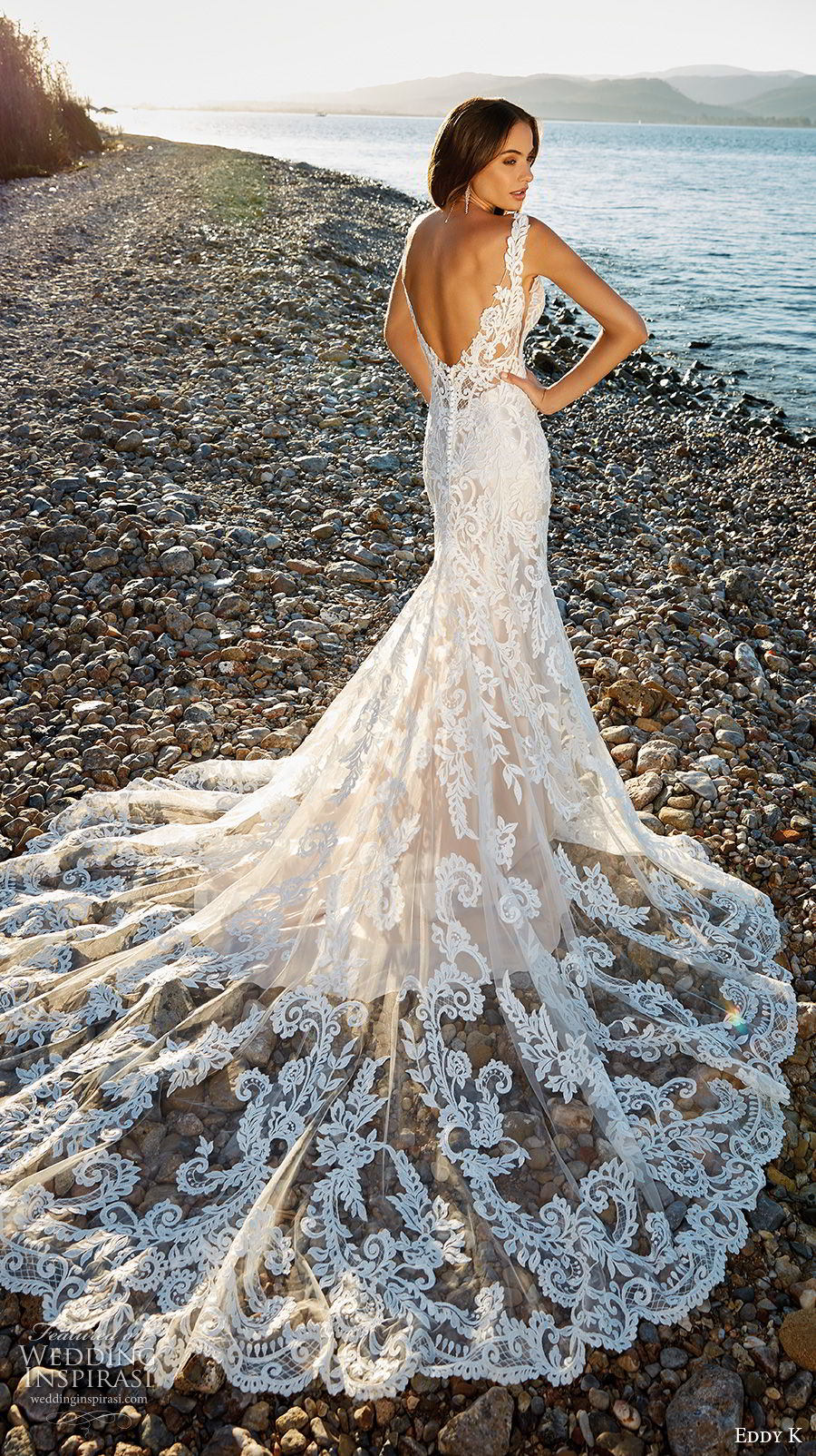 eddy k 2018 bridal sleeveless v neck full embellishment elegant fit and flare wedding dress open back chapel train (34) bv