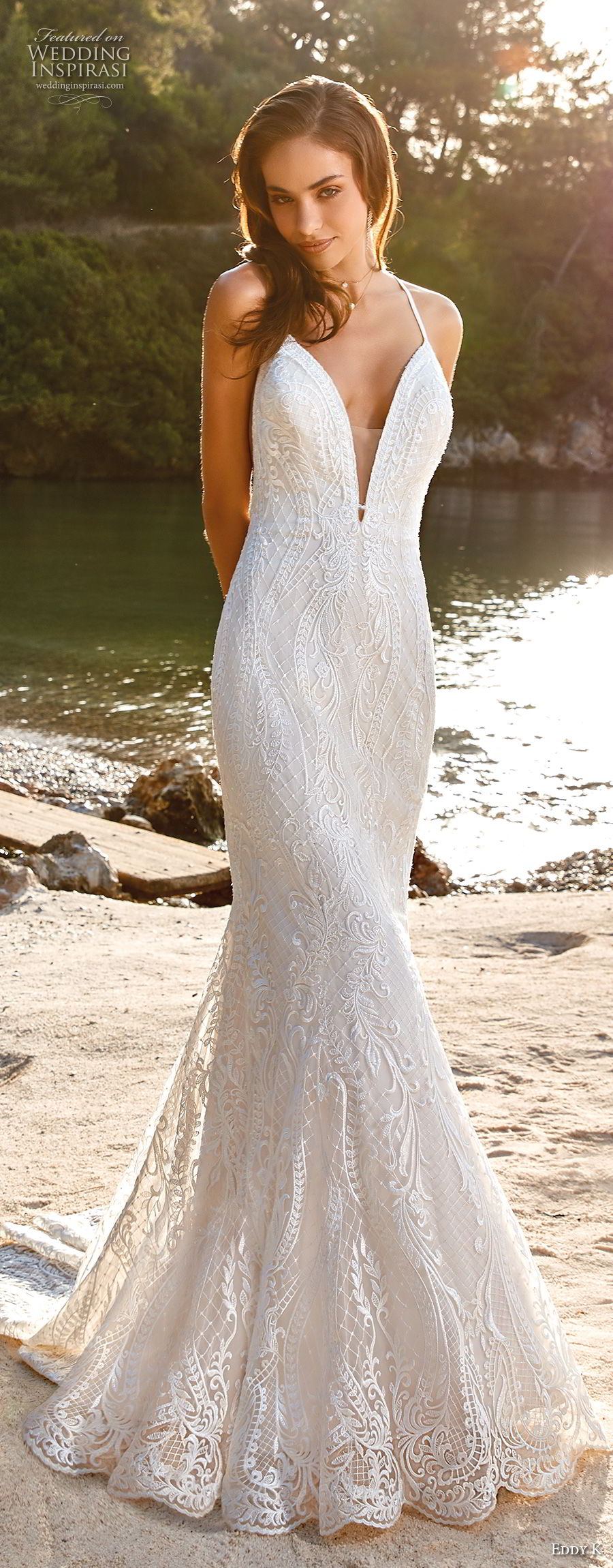 eddy k 2018 bridal thin strap deep plunging sweetheart neckline elegant romantic fit and flare wedding dress rasor back chapel train (12) mv eddy k 2018 bridal thin strap deep plunging sweetheart neckline elegant romantic fit and flare wedding dress rasor back chapel train (12) mv