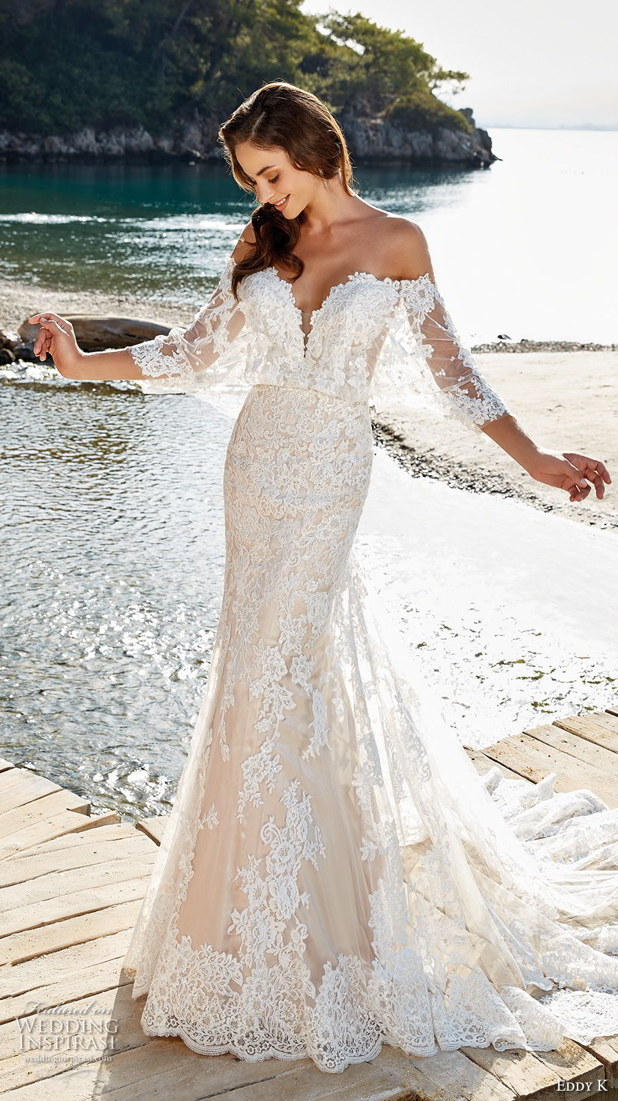 eddy k 2018 bridal three quarter sleeves deep sweetheart neckline full embellishment elegant fit and flare wedding dress sheer lace back chapel train (14) mv eddy k 2018 bridal three quarter sleeves deep sweetheart neckline full embellishment elegant fit and flare wedding dress sheer lace back chapel train (14) mv