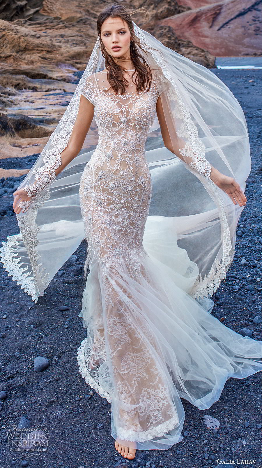 galia lahav gala 2018 bridal cap sleeves illusion bateau neck full embellishment elegant fit and flare wedding dress open back chapel train (6) mv 