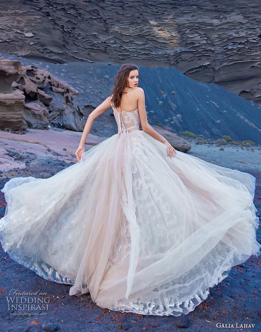 galia lahav gala 2018 bridal one shoulder semi sweetheart neckline ruched bodice romantic blush a  line wedding dress corset back chapel train (7) bv 