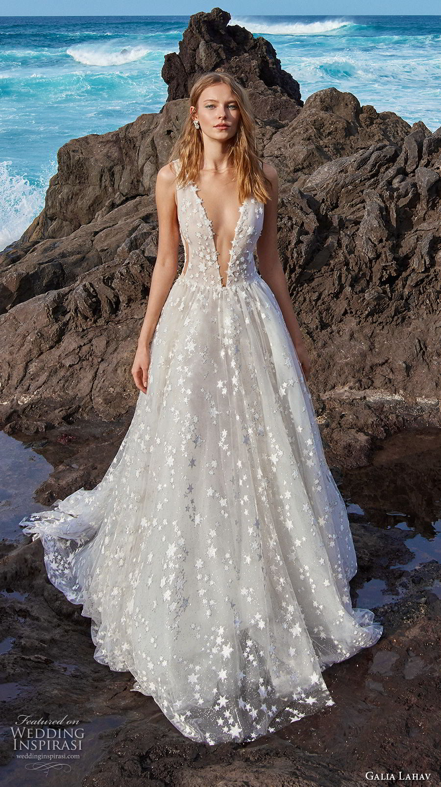 galia lahav gala 2018 bridal sleeveless deep v neck full embellishment romantic a  line wedding dress open v back chapel train (4) mv