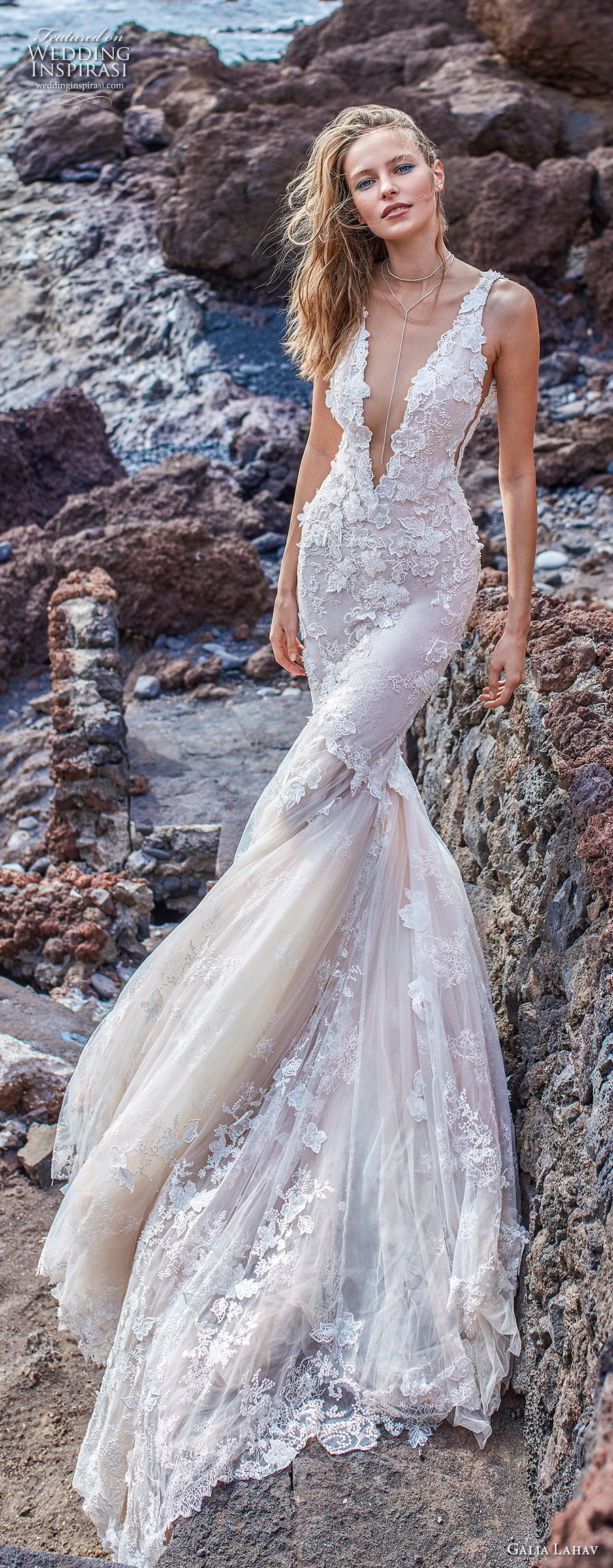 galia lahav gala 2018 bridal sleeveless deep v neck heavily embellished bodice open side elegant sexy mermaid wedding dress v back chapel train (3) lv