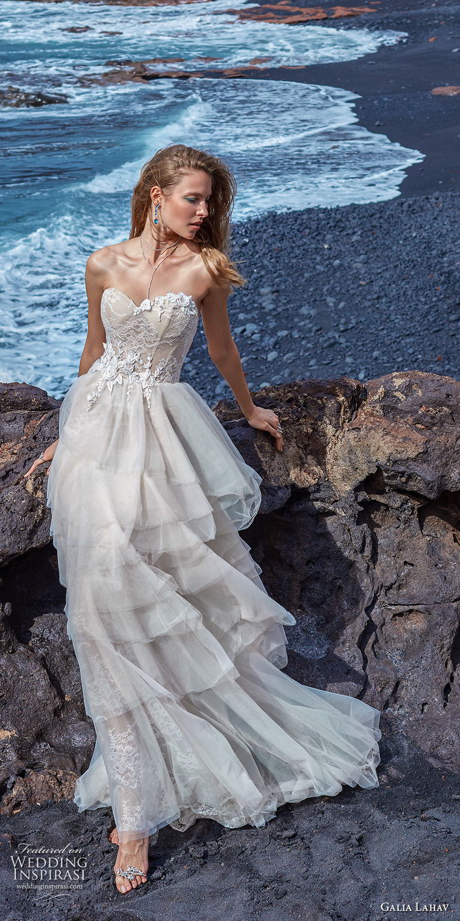 galia lahav gala 2018 bridal strapless sweetheart neckline heavily embellished bodice bustier layered skirt romantic a  line wedding dress open back sweep train (11) mv