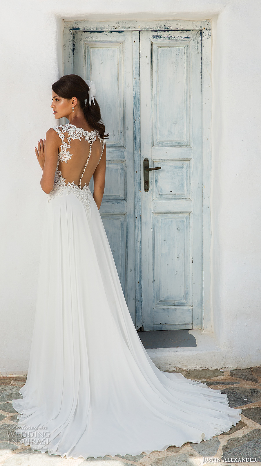 justin alexander 2018 bridal sleeveless illusion jewel v neck heavily embellished bodice romantic a  line wedding dress sheer button back medium train (13) bv