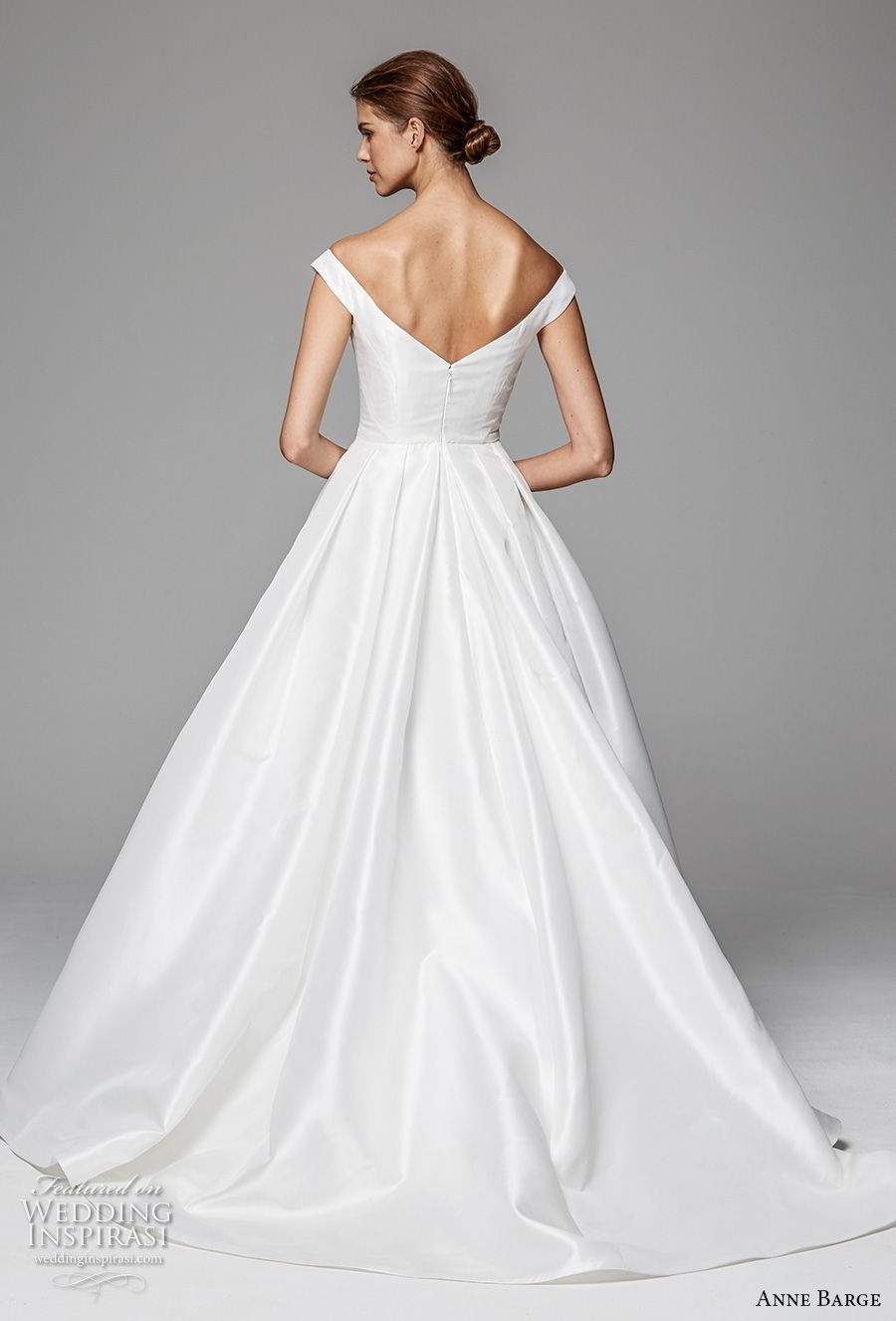 anne barge fall 2018 bridal cap sleeves off the shoulder scoop neckline simple clean elegant a  line wedding dress sweep train (3) bv