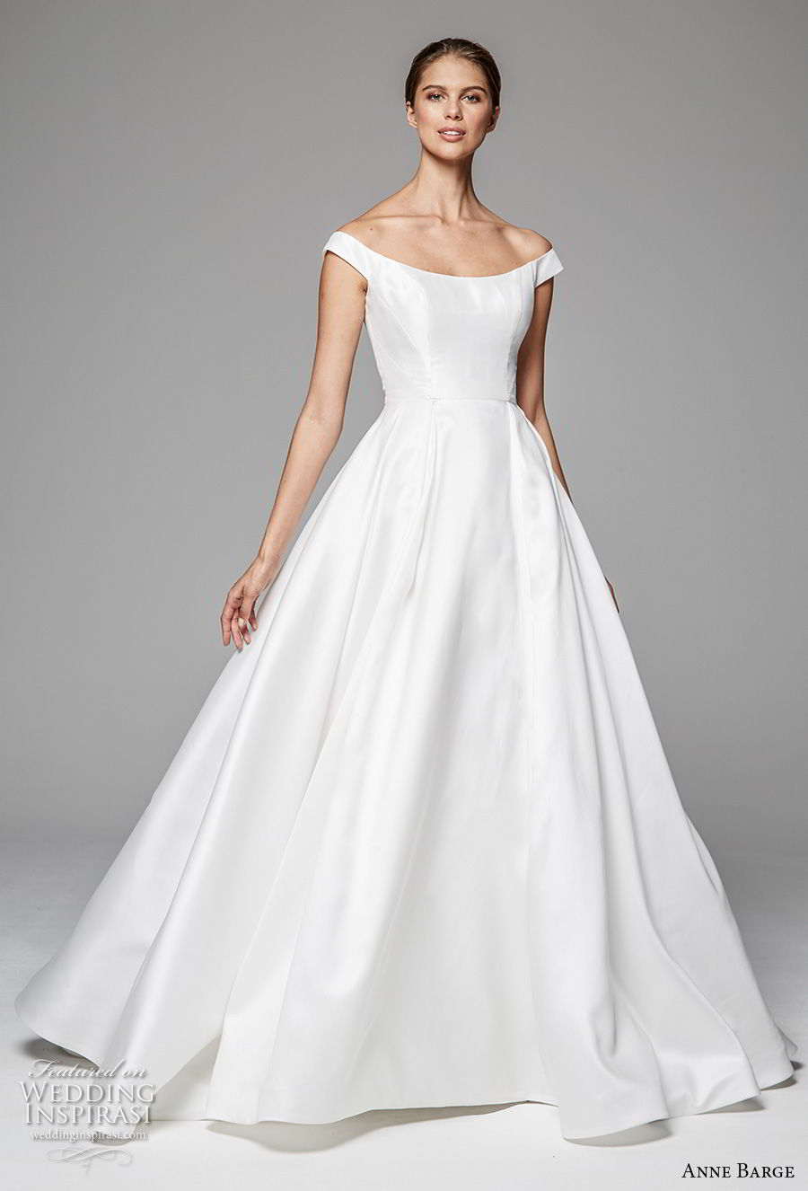 anne barge fall 2018 bridal cap sleeves off the shoulder scoop neckline simple clean elegant a  line wedding dress sweep train (3) mv