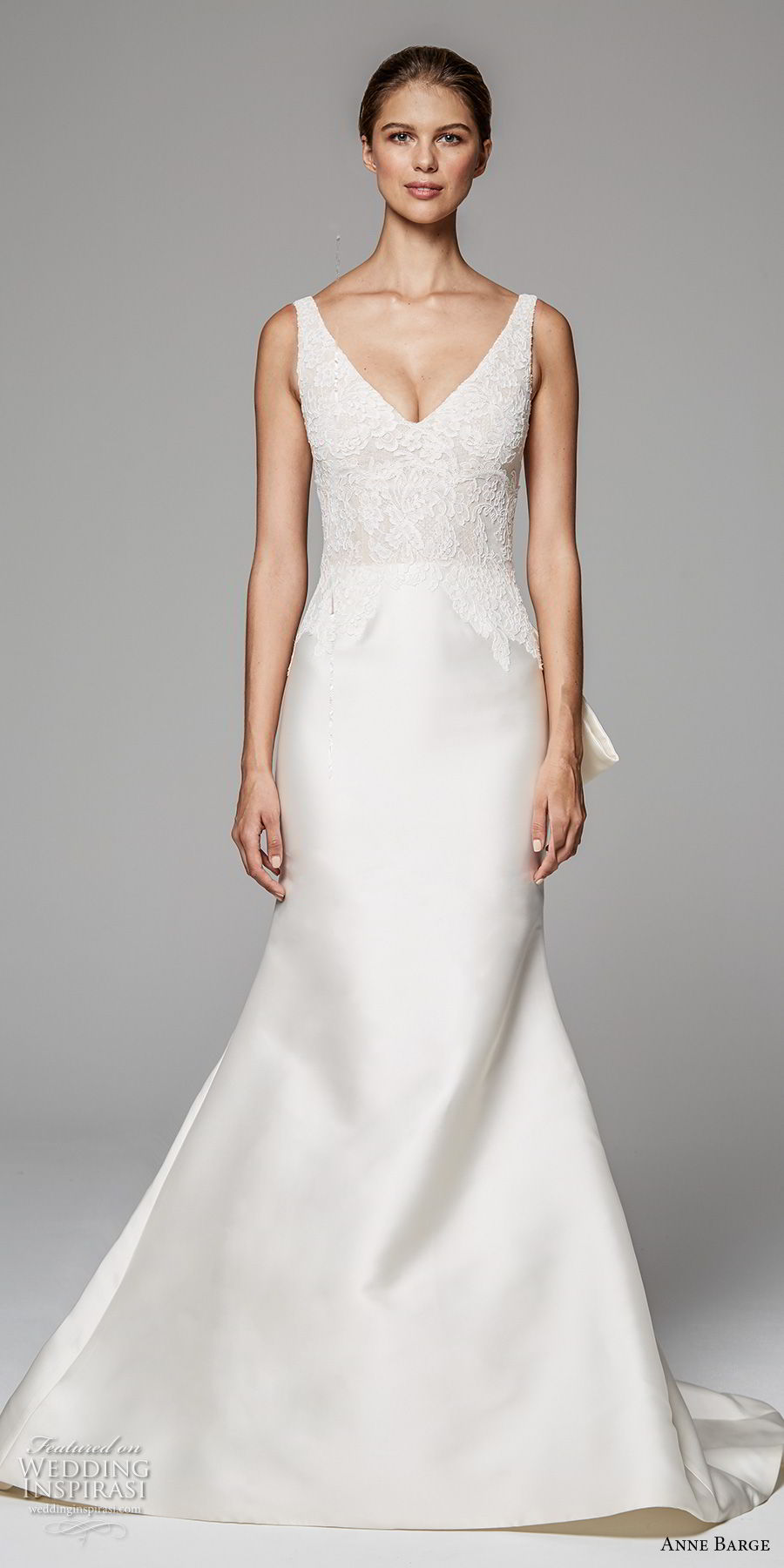 anne barge fall 2018 bridal sleeveless v neck heavily embellished bodice satin skirt elegant trumpet wedding dress v back chapel train (11) mv