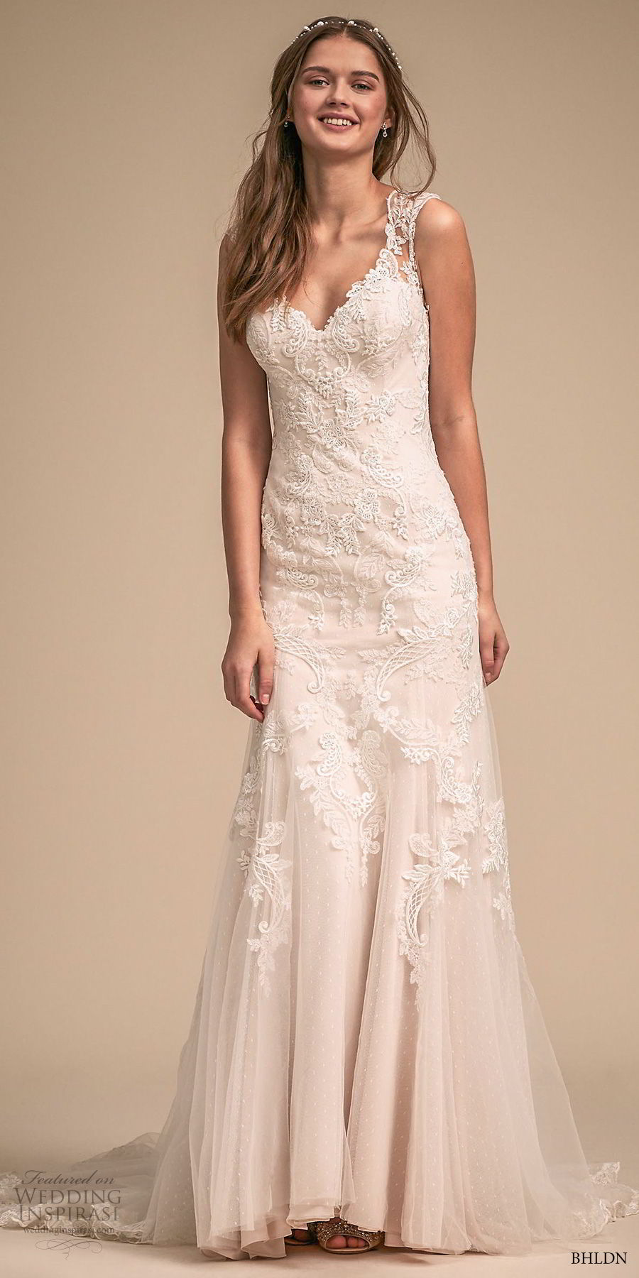 bhldn 2018 whispers bridal cap sleeves v neck full embellishment romantic elegant mermaid wedding dress sheer button back sweep train (5) mv 