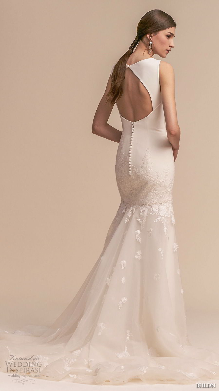 bhldn 2018 whispers bridal sleeveless bateau neck simple clean embellished skirt trumpet wedding dress keyhole back short train (4) bv