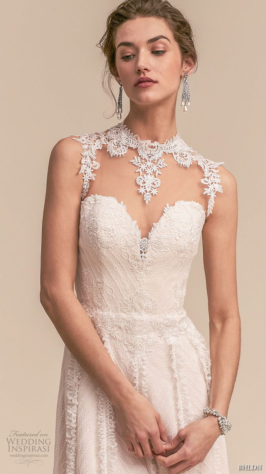 bhldn 2018 whispers bridal sleeveless illusion jewel sweetheart neckline full embellishment romantic a  line wedding dress sheer button back sweep train (2) zv