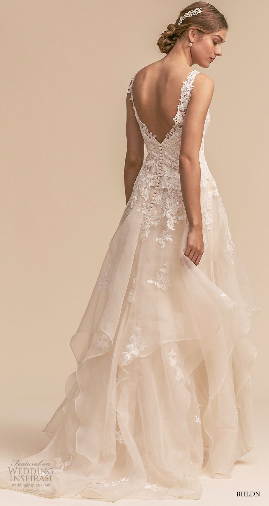 bhldn 2018 whispers bridal sleeveless v neck heavily embellished bodice romantic a  line wedding dress open v back sweep train (6) bv 