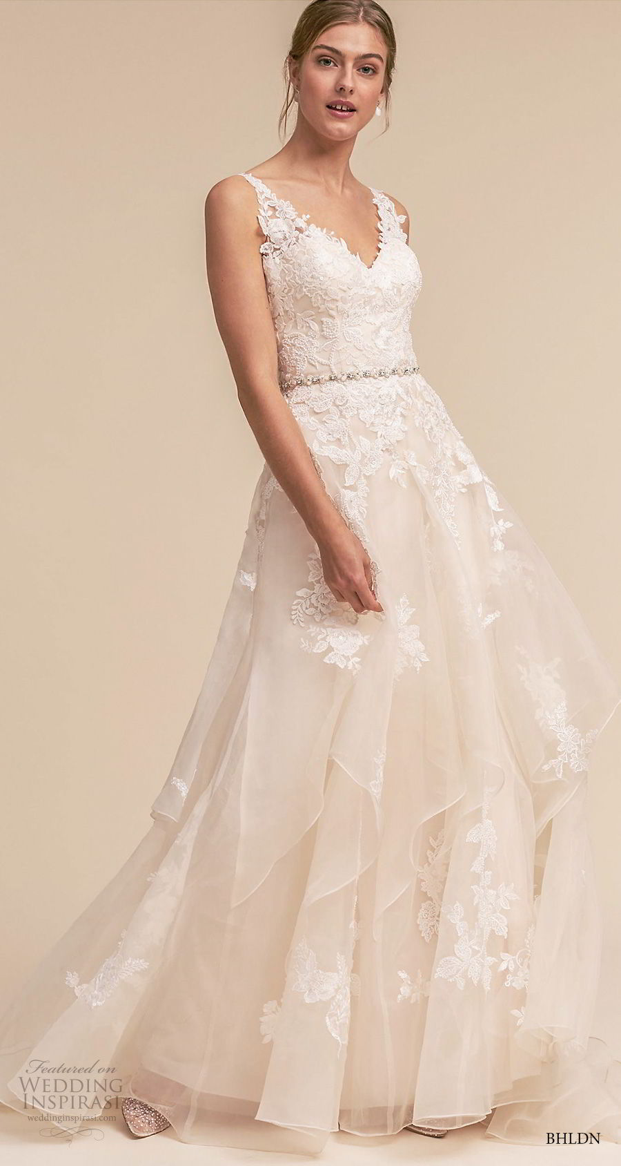 bhldn 2018 whispers bridal sleeveless v neck heavily embellished bodice romantic a  line wedding dress open v back sweep train (6) mv