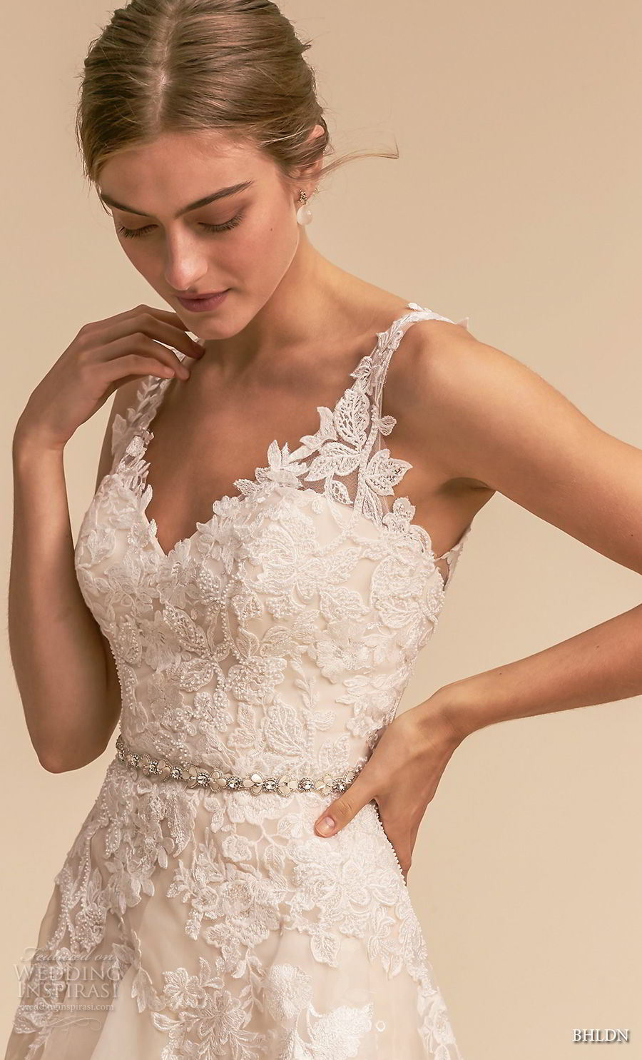 bhldn 2018 whispers bridal sleeveless v neck heavily embellished bodice romantic a  line wedding dress open v back sweep train (6) zv