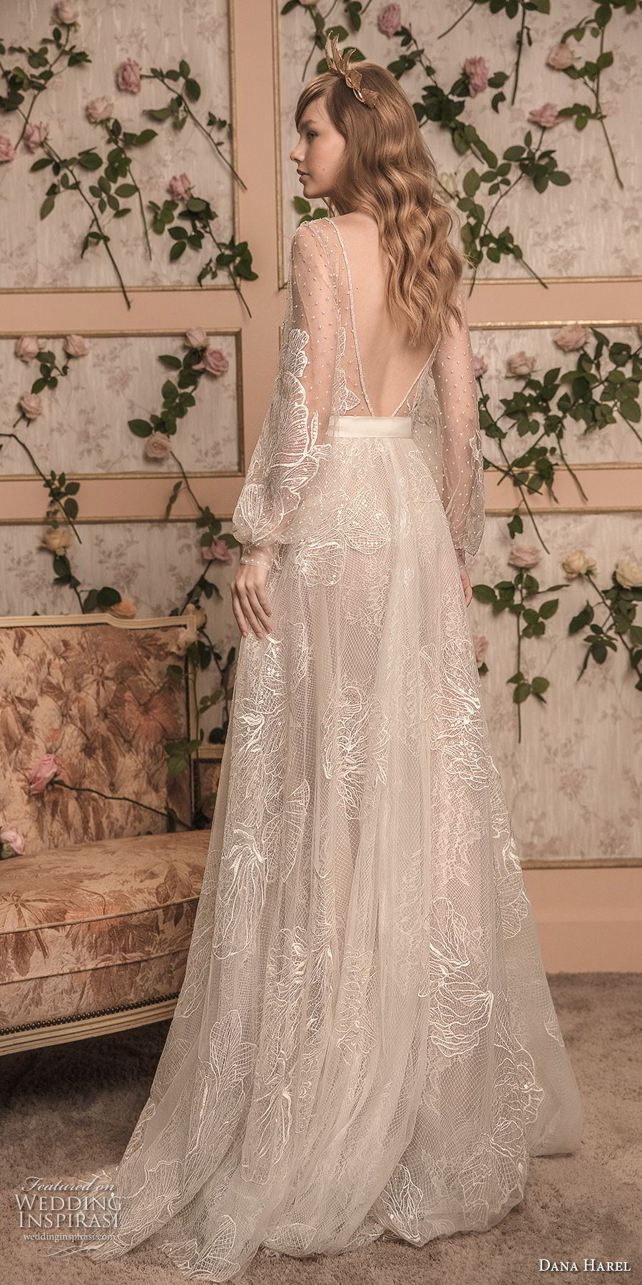 dana harel 2018 bridal long bishop sleeves deep v neck full embellishment romantic bohemian a  line wedding open back sweep train (7) bv