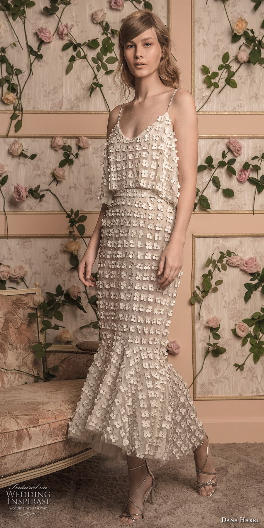 dana harel 2018 bridal spaghetti strap scoop neckline full embellishment romantic tea length fishtail wedding dress (10) mv