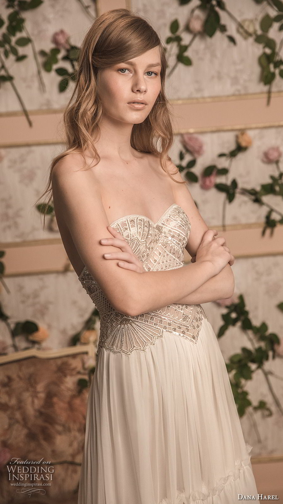 dana harel 2018 bridal strapless sweetheart neckline heavily embellished bodice bohemian a  line wedding dress sweep train (8) zv 