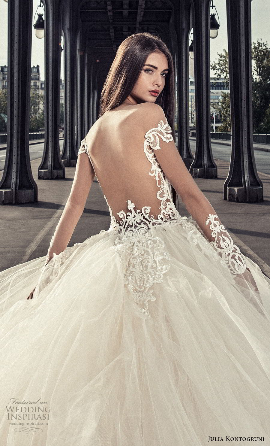 julia kontogruni 2018 bridal long sleeves deep plunging v neck heavily embellished bodice princess ball gown wedding dress open back royal train (2) zbv