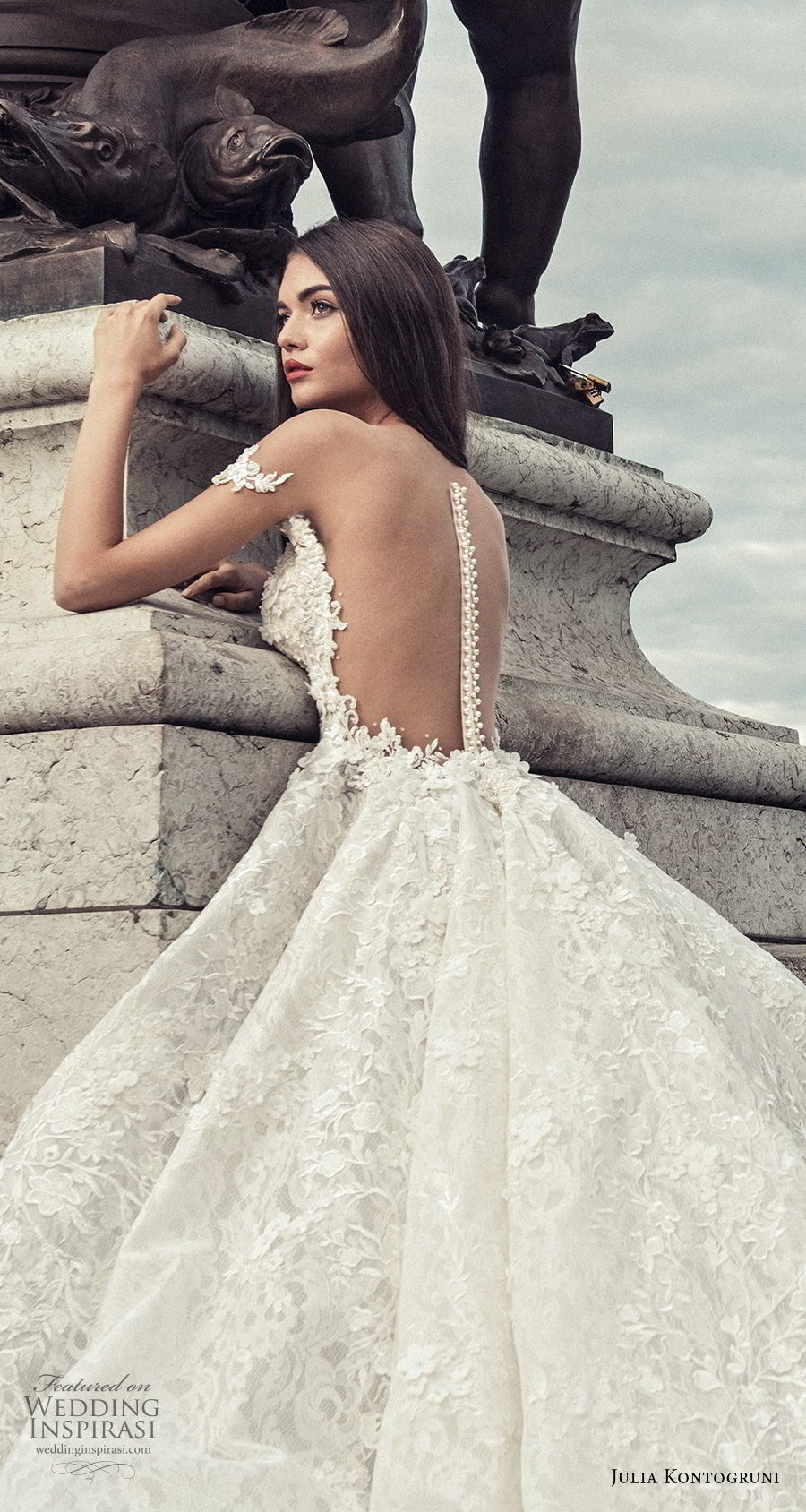 julia kontogruni 2018 bridal off the shoulder sweetheart neckline princess ball gown wedding dress sheer button back royal train (3) zbv