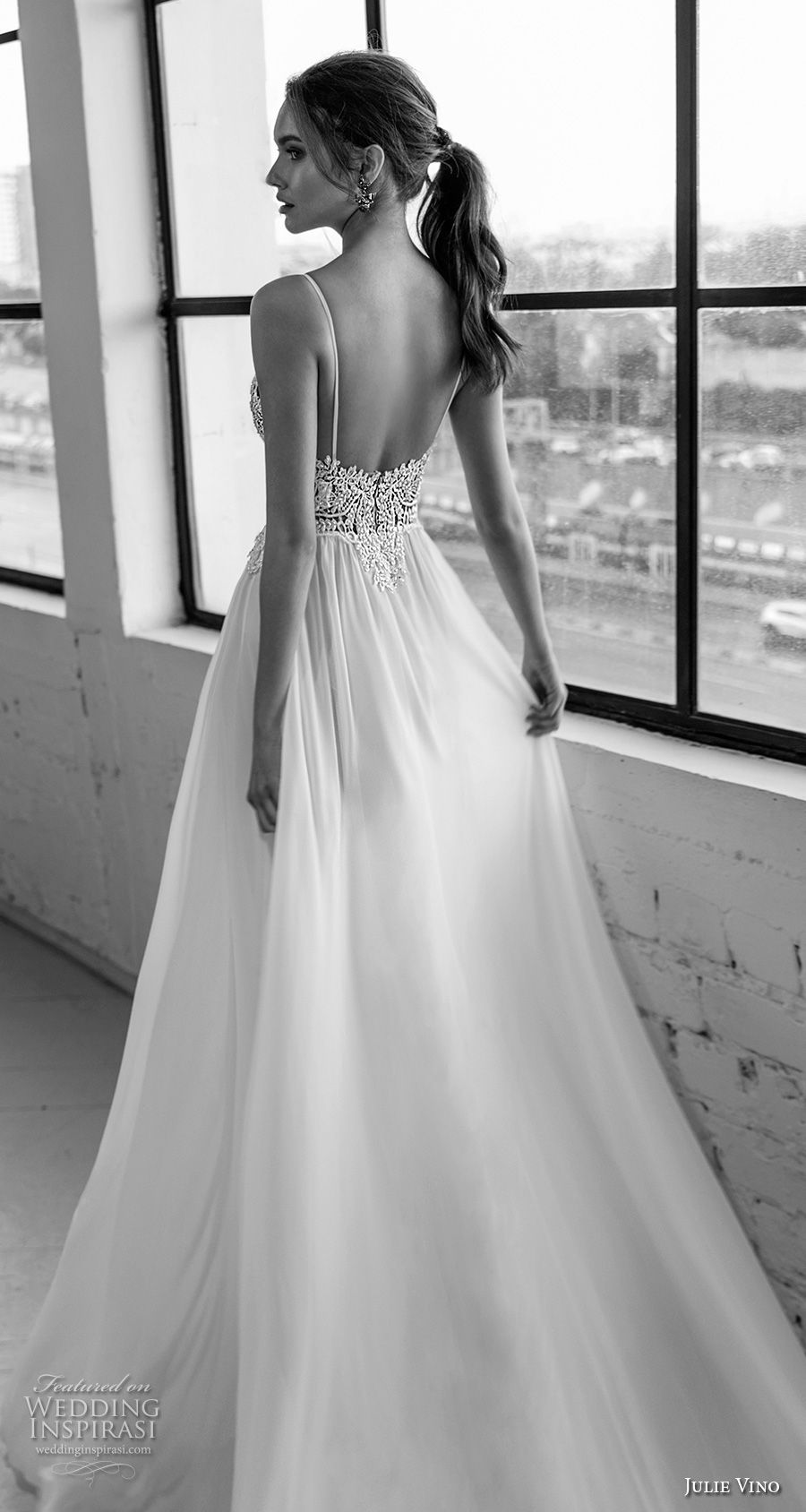 julie vino 2019 romanzo bridal spaghetti strap deep plunging sweetheart neckline heavily embellished bodice high slit romantic sexy soft a  line wedding dress open back sweep train (1) zbv