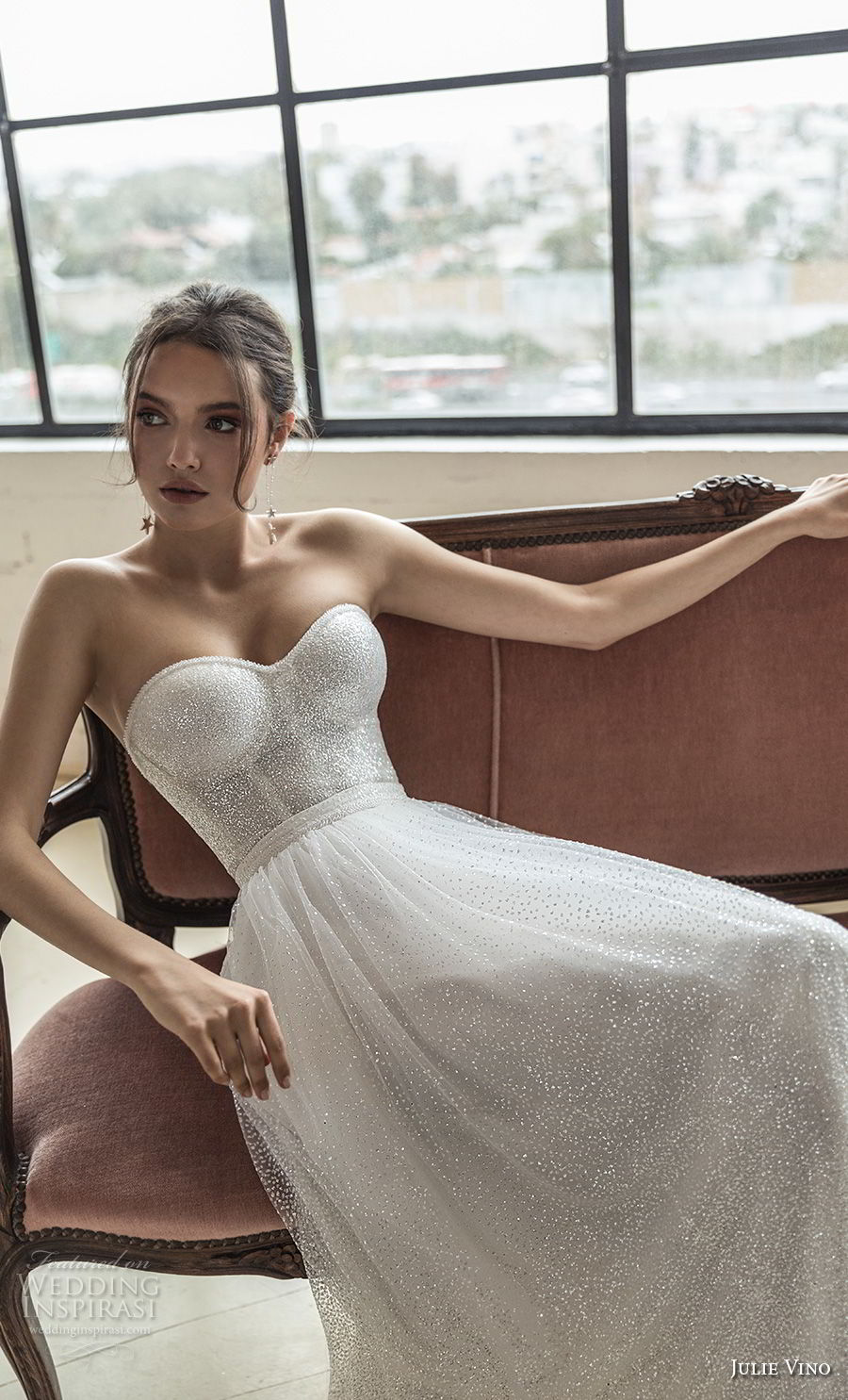 julie vino 2019 romanzo bridal strapless sweetheart neckline full embellishment bustier romantic a  line wedding dress short train (2) zv