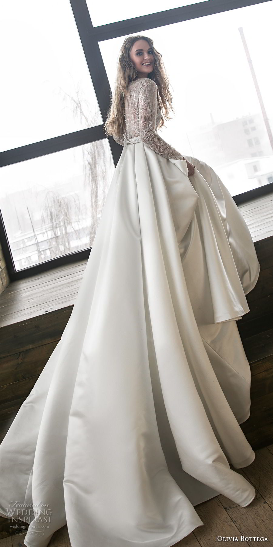 olivia bottega 2018 bridal long sleeves bateau neckline heavily embellished bodice satin skirt elegant a  line wedding dress chapel train (9) bv