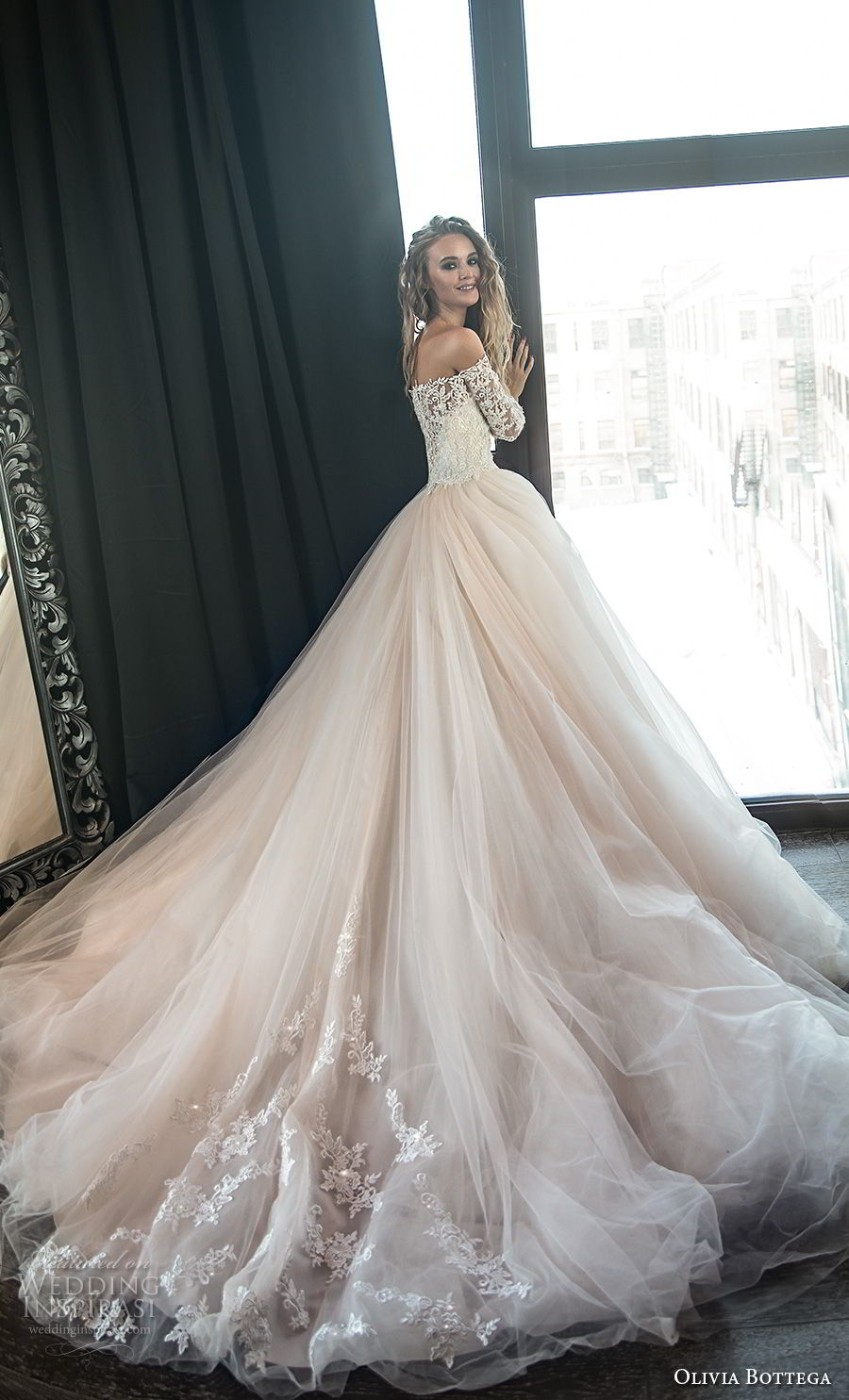 olivia bottega 2018 bridal long sleeves off the shoulder sweetheart neckline heavily embellished bodice princess romantic blush ball gown wedding dress royal train (1) bv