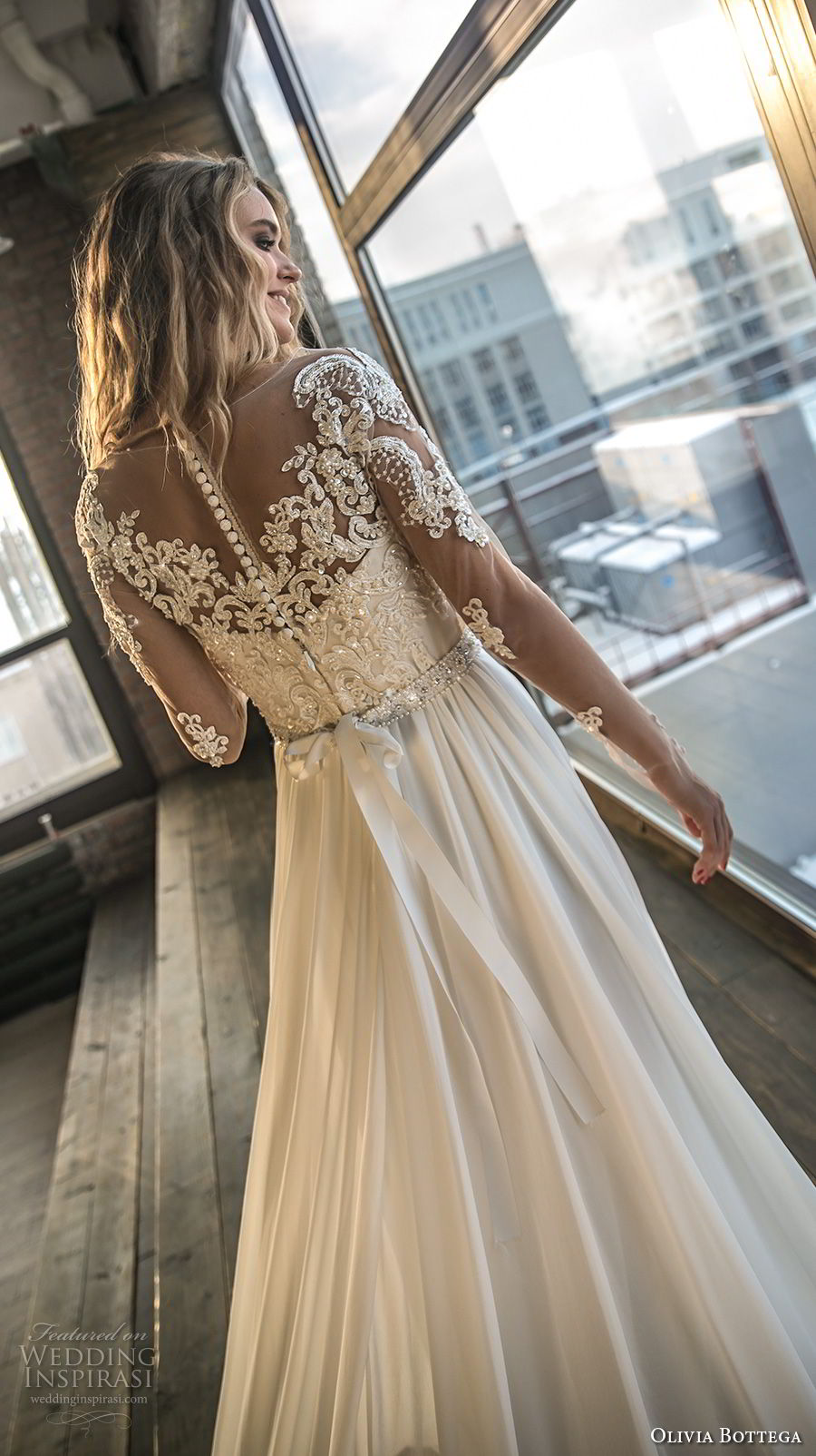 olivia bottega 2018 bridal long sleeves sweetheart neckline heavily embellished bodice side slit elegant a  line wedding dress lace button back chapel train (3) bv