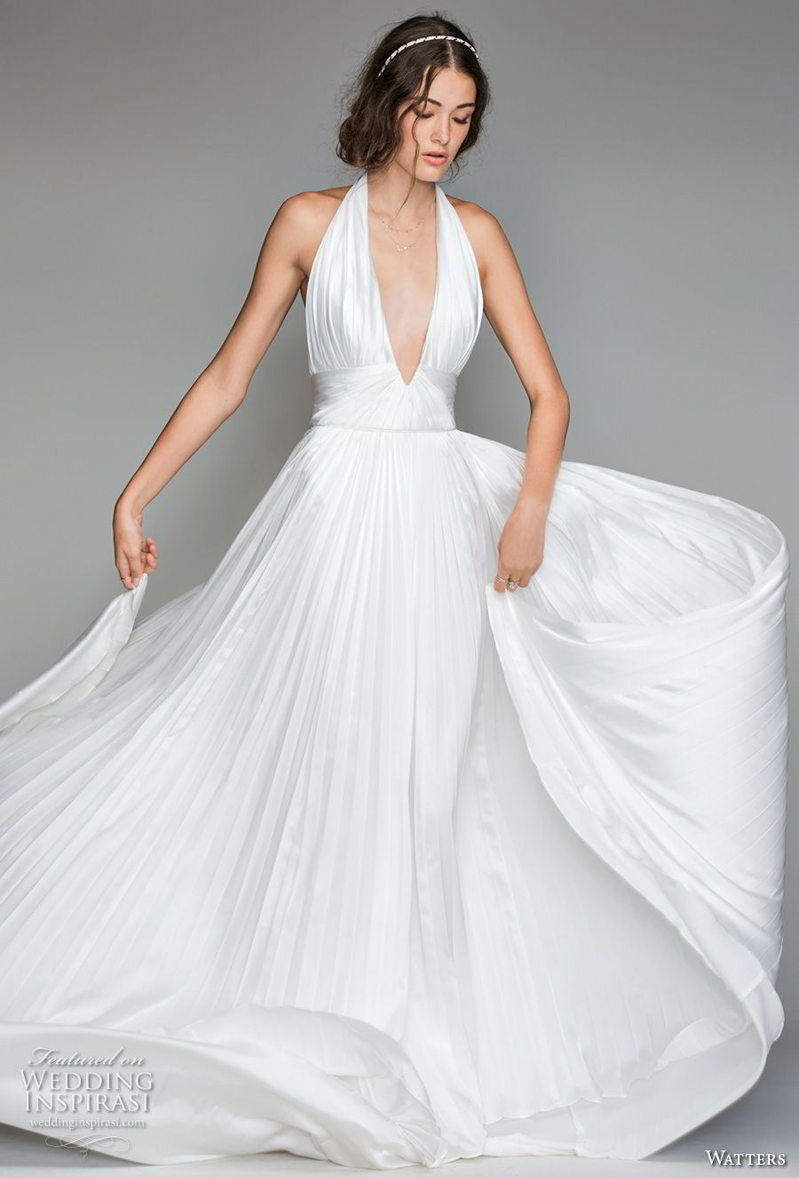 willow by watters spring 2018 sleeveless deep v neck ruched bodice romantic sexy soft a  line wedding dress open back sweep train (7) mv