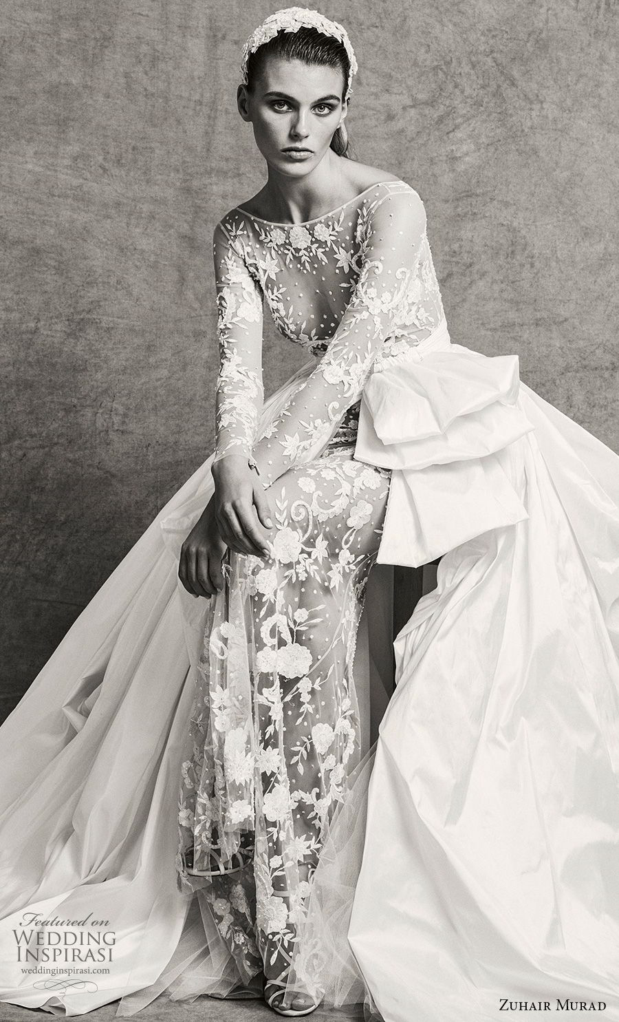 zuhair murad fall 2018 bridal long sleeves bateau neckline full embellishment elegant sexy sheath wedding dress a  line overskirt sweep train (1) mv