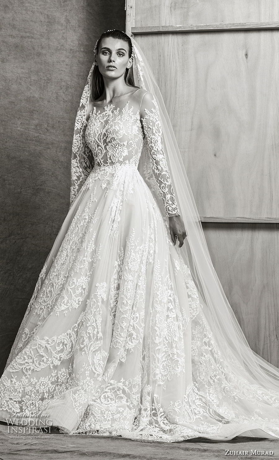 zuhair murad fall 2018 bridal long sleeves illusion bateau full embellishment princess elegant a  line wedding dress chapel train (5) mv