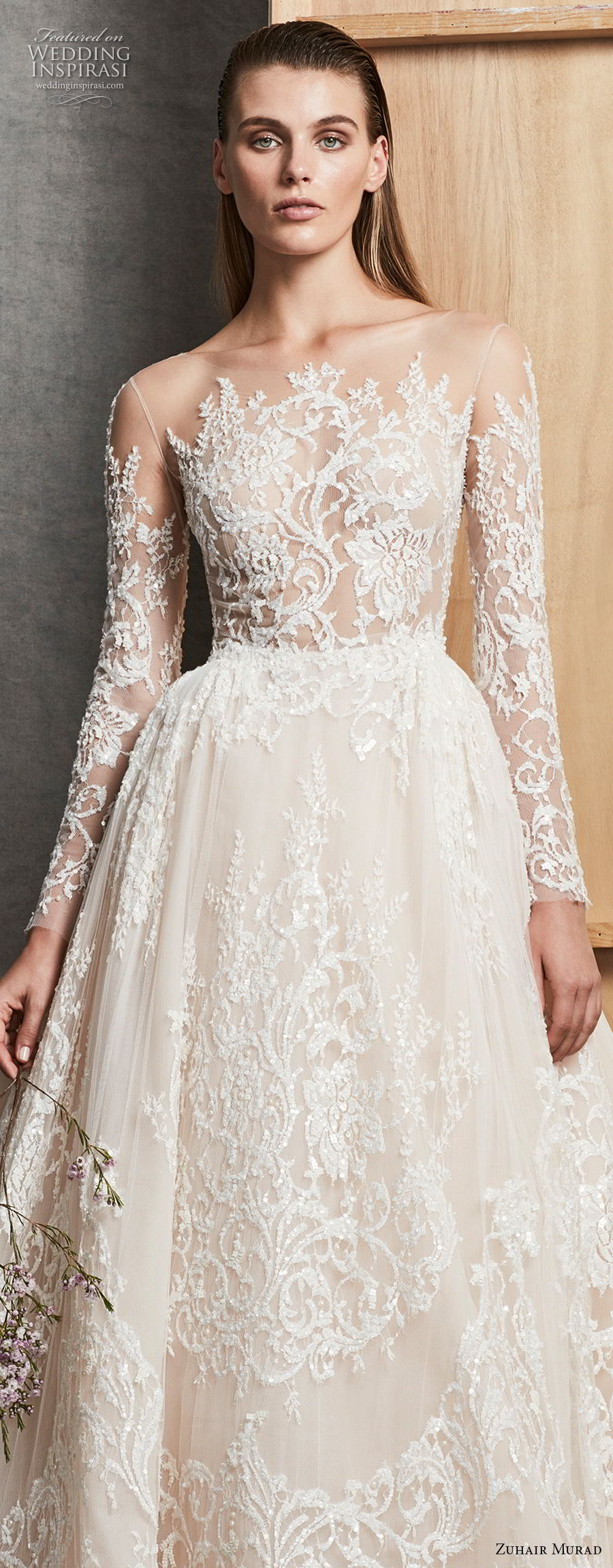 zuhair murad fall 2018 bridal long sleeves illusion bateau full embellishment princess elegant a  line wedding dress chapel train (5) zv 