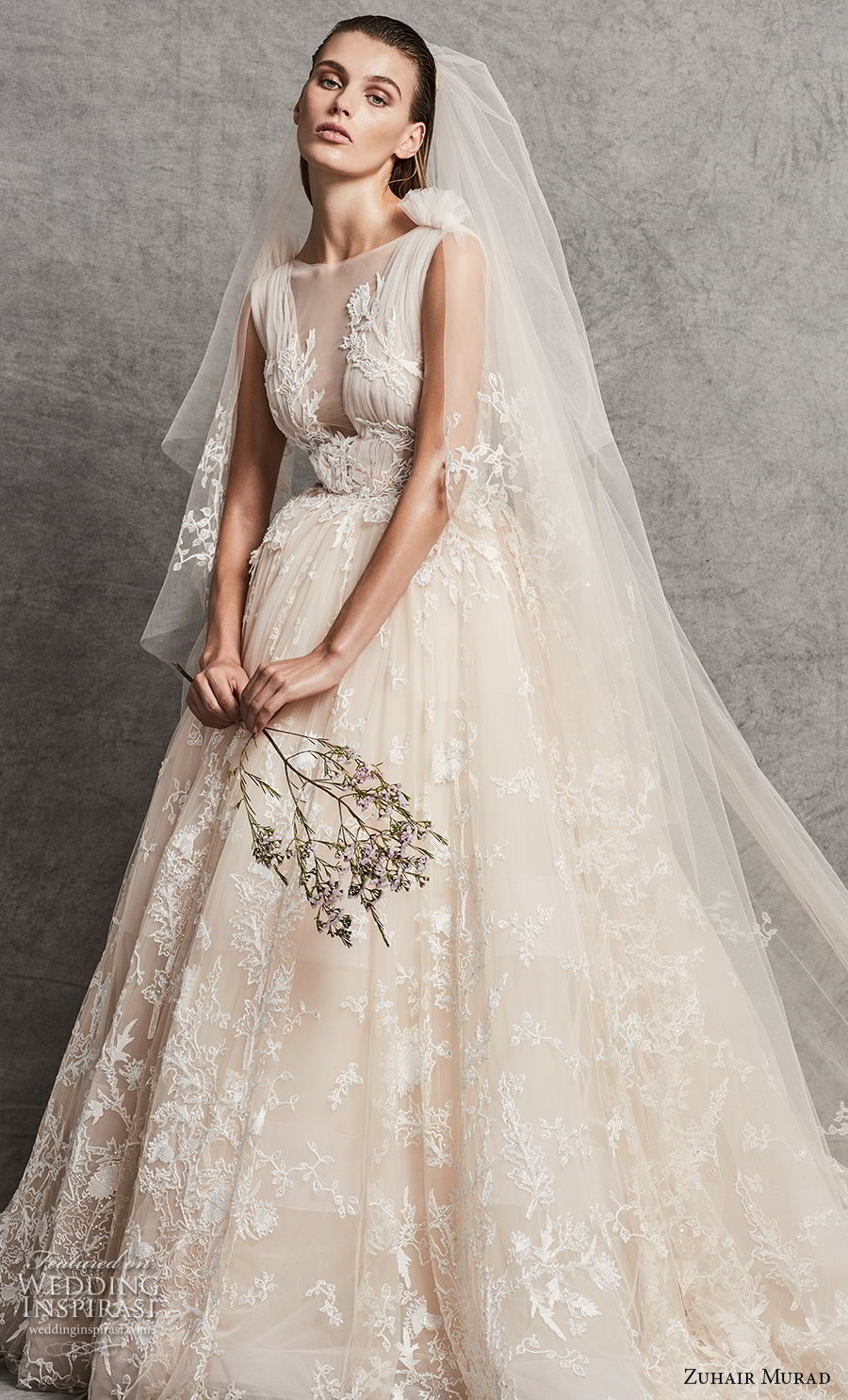 zuhair murad fall 2018 bridal sleeveless illusion bateau v meck full embellishment romantic ivory ball gown wedding dress chapel train (14) mv