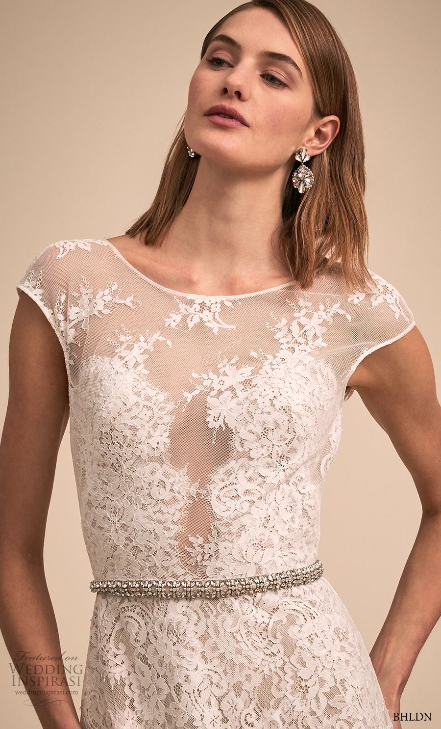 bhldn 2018 bridal cap sleeves bateau neckline full embellishment romantic soft a  line wedding dress v back short train (4) zv