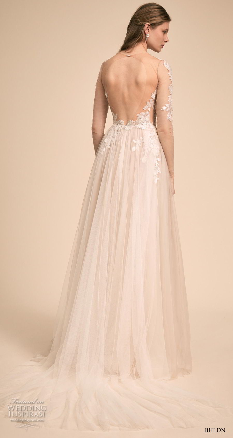 bhldn 2018 bridal long sleeves deep v neck heavily embellished bodice tulle skirt romantic soft a  line wedding dress (5) bv