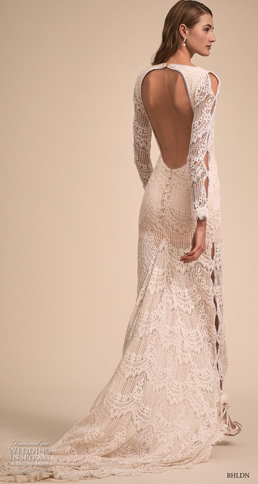 bhldn 2018 bridal long sleeves v neck full embellishment bohemian sheath wedding dress keyhole back short train (1) bv