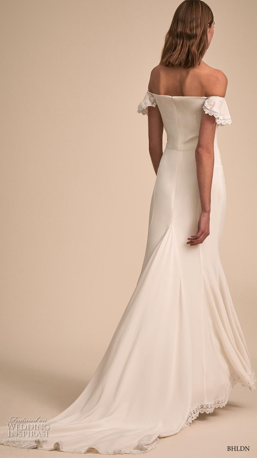 bhldn 2018 bridal off the shoulder semi sweetheart neckline simple clean elegant fit and flare wedding dress chapel train (9) bv bhldn 2018 bridal off the shoulder semi sweetheart neckline simple clean elegant fit and flare wedding dress chapel train (9) bv
