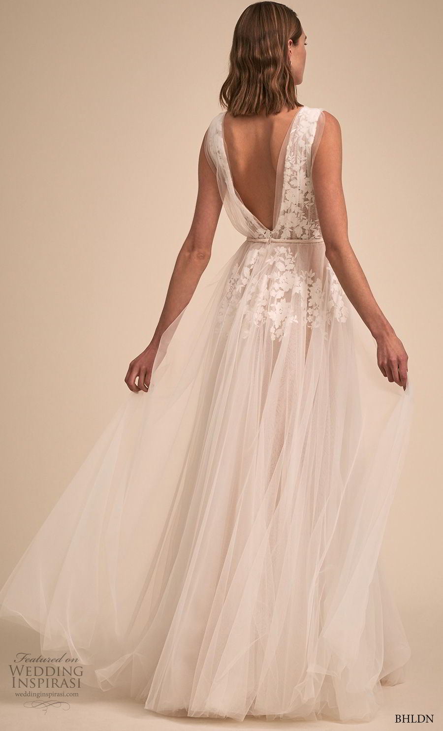 bhldn 2018 bridal sleeveless deep plunging v neck heavily embellished bodice side open romantic soft a  line wedding dress open v back sweep train (14) bv