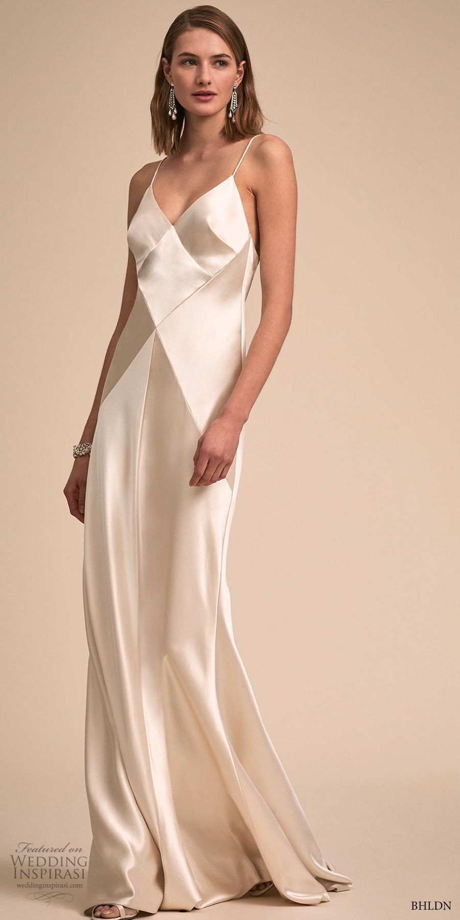 bhldn 2018 bridal sleeveless spaghetti strap diamond neck simple clean elegant art deco sheath wedding dress open back sweep train (15) mv bhldn 2018 bridal sleeveless spaghetti strap diamond neck simple clean elegant art deco sheath wedding dress open back sweep train (15) mv