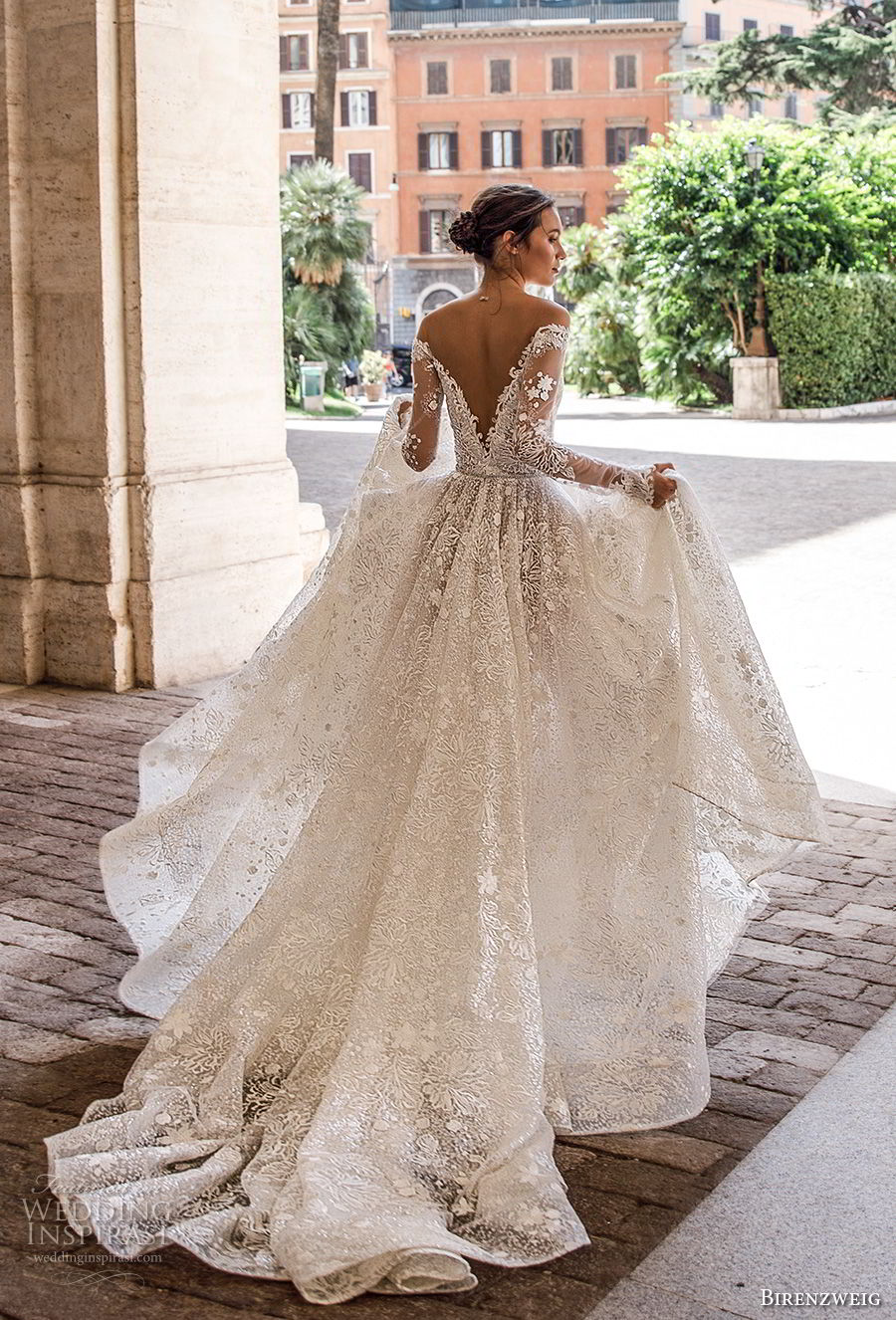 birenzweig 2018 bridal long sleeves off the shoulder deep plunging v neck full embellishment a line wedding dress sheer v back chapel train (1) bv birenzweig 2018 bridal long sleeves off the shoulder deep plunging v neck full embellishment a line wedding dress sheer v back chapel train (1) bv