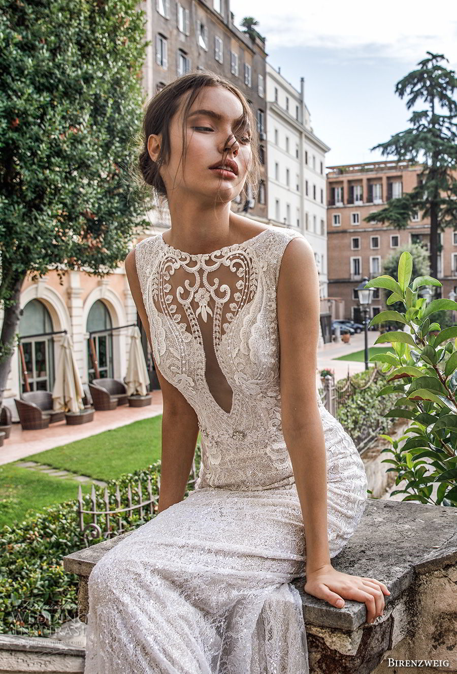 birenzweig 2018 bridal sleeveless illusion bateau sweetheart neckline full embellishment elegant fit and flare sheath wedding dress open back chapel train (3) zv birenzweig 2018 bridal sleeveless illusion bateau sweetheart neckline full embellishment elegant fit and flare sheath wedding dress open back chapel train (3) zv