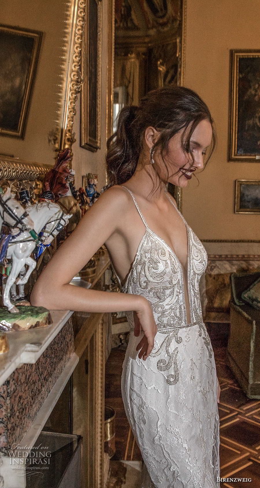 birenzweig 2018 bridal spaghetti strap deep plunging sweetheart neckline full embellishment fit and flare wedding dress open back chapel train (16) zv mv