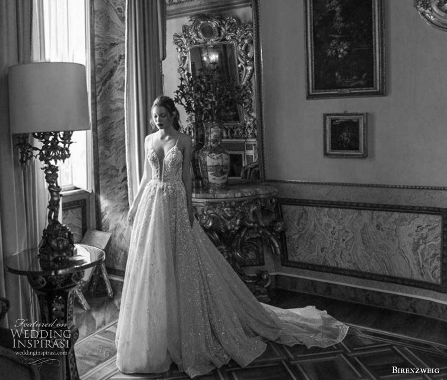 birenzweig 2018 bridal spaghetti strap deep plunging sweetheart neckline heavily embellished bodice romantic a line wedding dress open back chapel train (14) mv birenzweig 2018 bridal spaghetti strap deep plunging sweetheart neckline heavily embellished bodice romantic a line wedding dress open back chapel train (14) mv