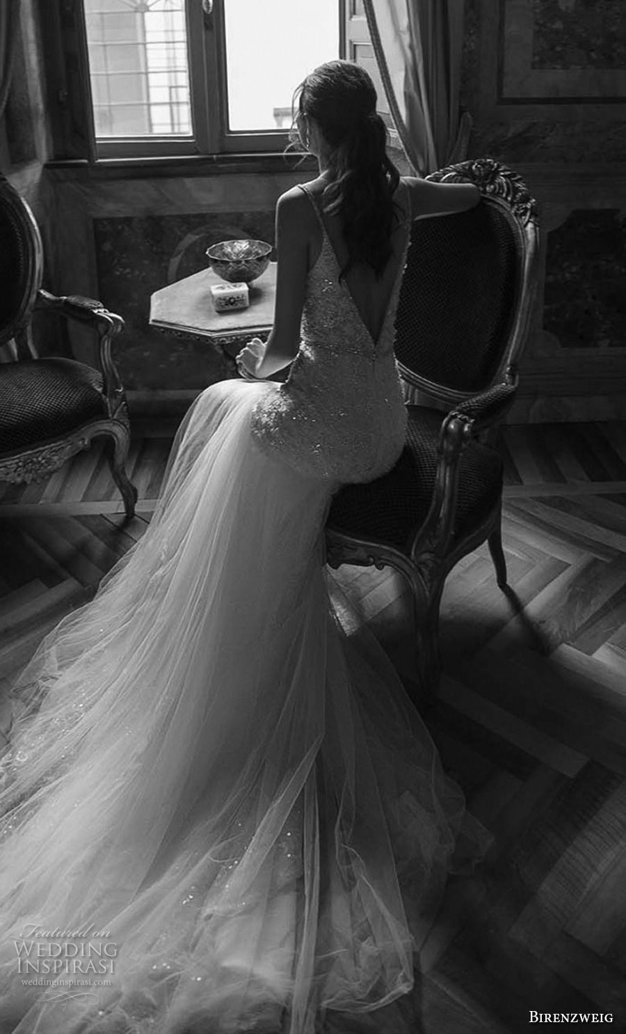 birenzweig 2018 bridal spaghetti strap deep plunging sweetheart neckline heavily embellished bodice sexy elegant trumpet wedding dress open v back chapel train (15) bv 