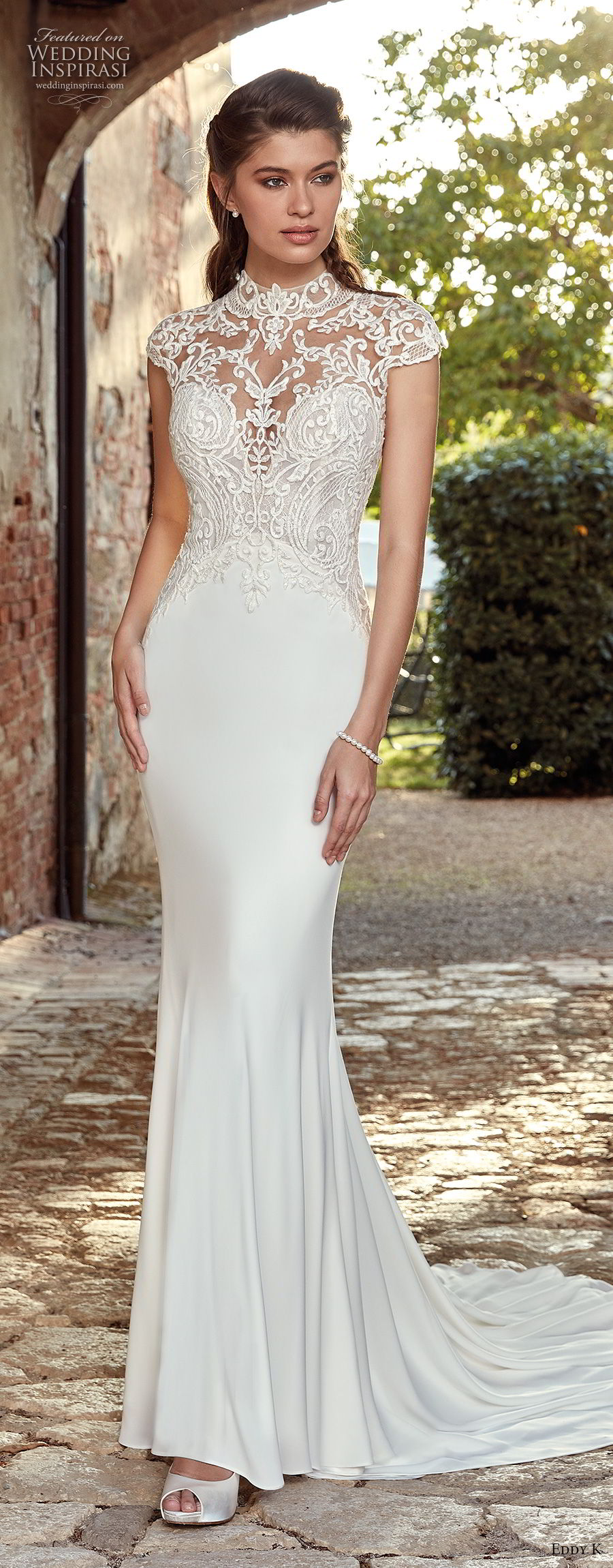 high neck sheath wedding dress